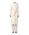 Max Mara Belted Long-sleeved Wool Coat In White
