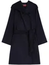 Max Mara Belted Mid-length Blue Coat In Black