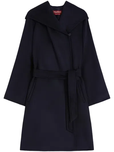 Max Mara Belted Mid-length Blue Coat In Black