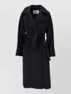 Max Mara Belted Mid Length Coat Notched Lapels In Black