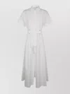 Max Mara Agoraio Belted Short-sleeved Midi Dress In White