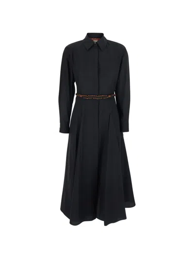 Max Mara Belted Midi Shirt Dress In Brown