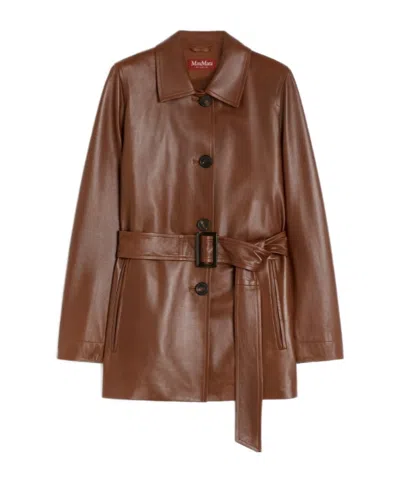 Max Mara Belted Nappa Jacket In Brown