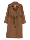 Max Mara Collar Coat With Belted Waist And Pockets In Brown