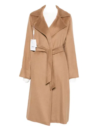 Max Mara Belted Notched-lapel Coat In Brown