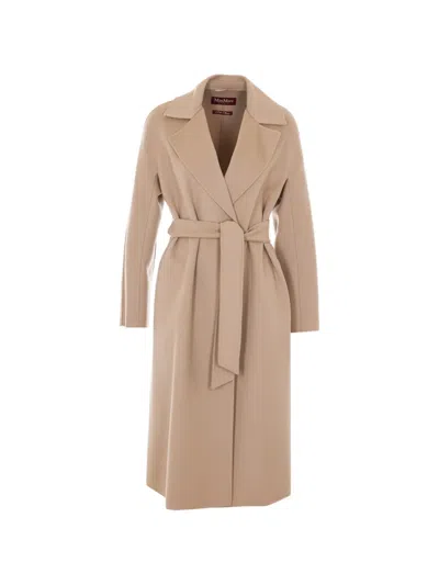Max Mara Belted Notched-lapel Coat In Neutral