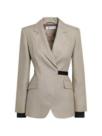 Max Mara Beige Linen Acetate Polyester Linen Double-breasted Blazer In Gray