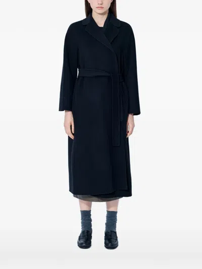 Max Mara Belted Notched-lapels Coat In Black