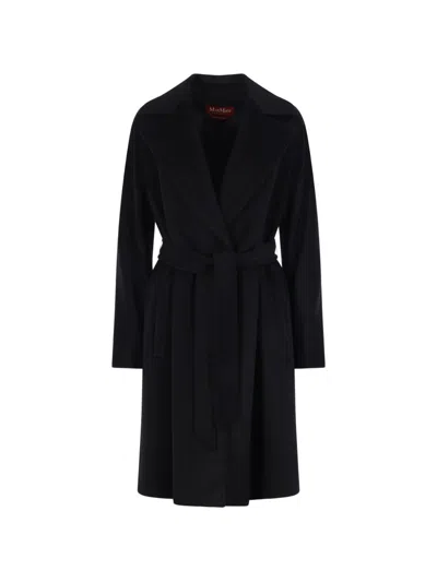 Max Mara Belted Notch-lapel Coat In Black