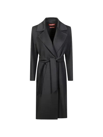 Max Mara Belted Notch-lapel Coat In Black