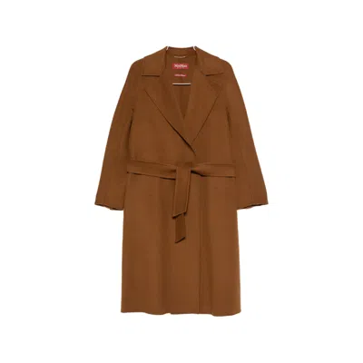 Max Mara Belted Notch-lapel Coat In Brown