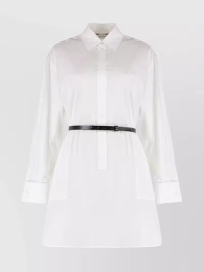 Max Mara Belted Oversize Shirt Dress Leather In White