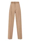 Max Mara Straight Trousers With Pleated Front And Pockets In Sand
