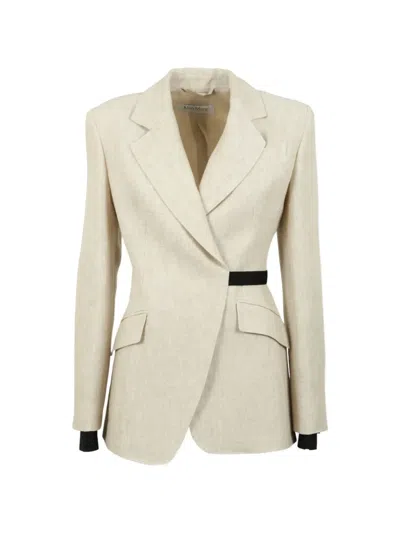 Max Mara Belted Peak-lapel Blazer In Neutral