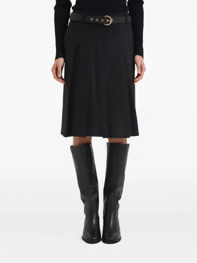 Max Mara Belted Pleated Midi Skirt In Black