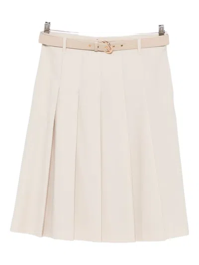 Max Mara Belted Pleated Midi Skirt In Neutral