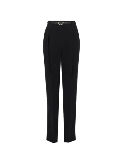 Max Mara Belted Pleated Trousers In Black