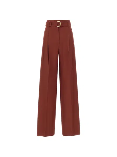 Max Mara Belted Pleated Trousers In Brown