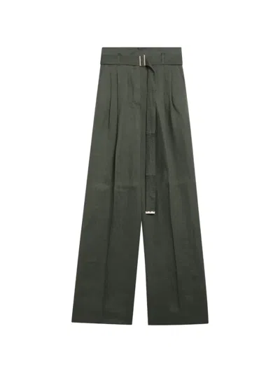 Max Mara Belted Pleated Trousers In Green