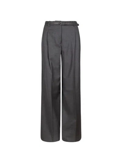 Max Mara Belted Pleated Trousers In Gray