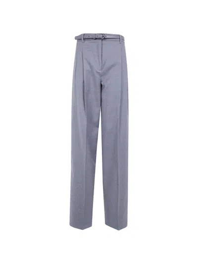 Max Mara Belted Pleated Trousers In Gray