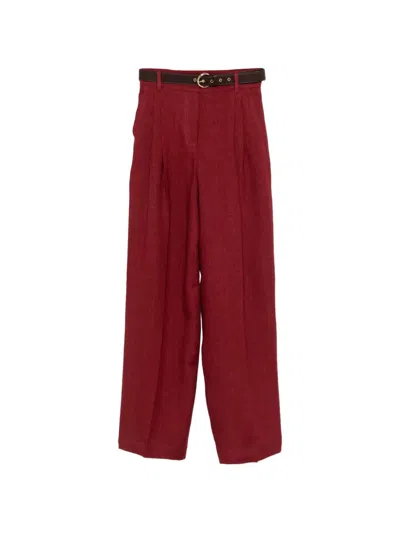 Max Mara Belted Pleated Trousers In Red