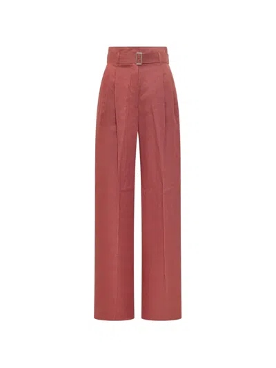 Max Mara Belted Pleated Trousers In Red