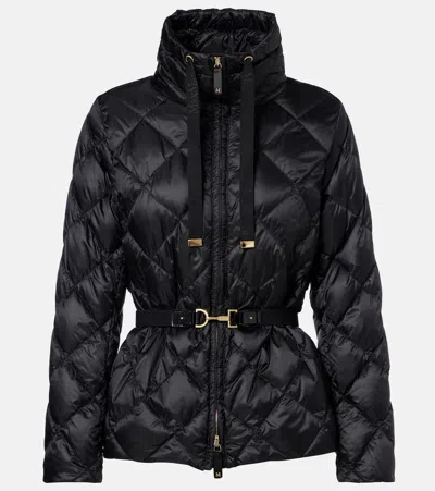 Max Mara Belted Quilted Down Jacket In Black