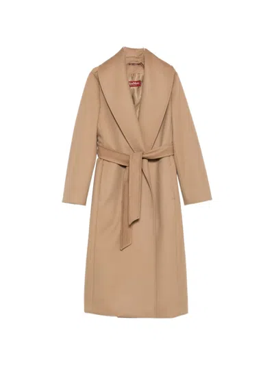 Max Mara Belted Shawl-collar Coat In Nude