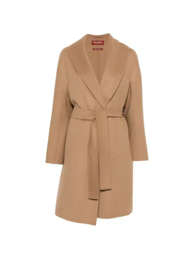 Max Mara Belted Shawl-lapel Coat In Brown