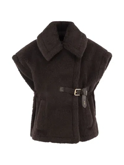 Max Mara Belted Shearling-effect Cape In Brown