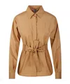 Max Mara Belted Button-up Long-sleeved Shirt In Brown