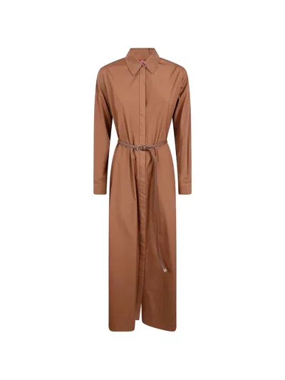 Max Mara Belted Shirt Dress In Brown