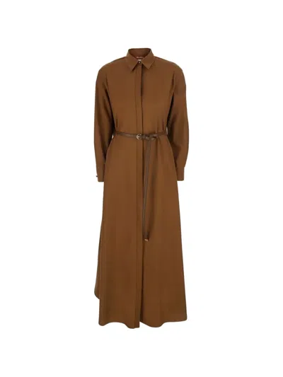 Max Mara Tlecito Belted Tiered Shirt Midi Dress In Brown