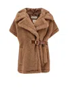Max Mara Lanos 04 Alpava And Cashmere Cape With Belt In Brown