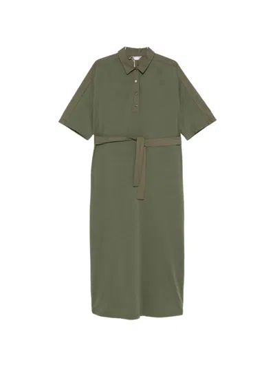 Max Mara Belted Short-sleeves Midi Dress In Green