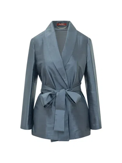 Max Mara Belted Silk Blazer In Blue