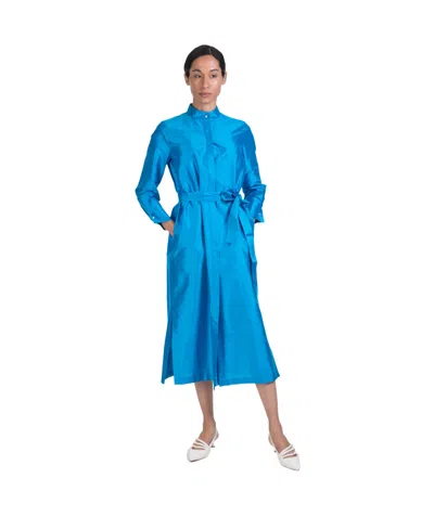 Max Mara Belted Silk Shirt Dress In Blue