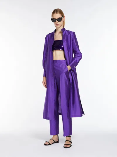Max Mara Belted Silk Shirt Dress In Purple