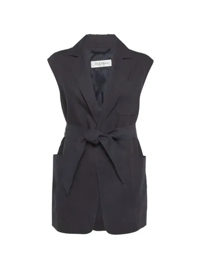 Pre-owned Max Mara Belted Sleeveless Jacket In Blue