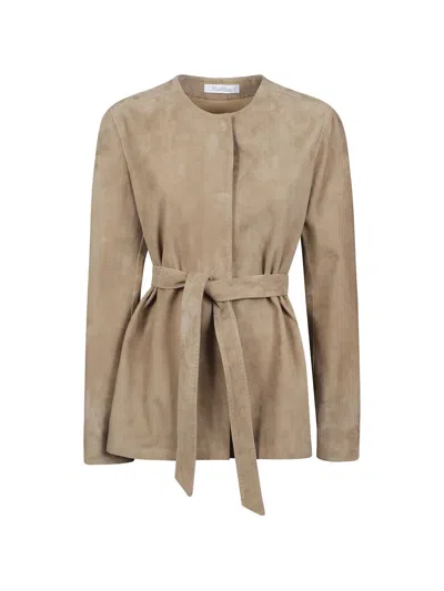 Max Mara Belted Suede Jacket In Brown