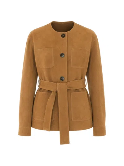 Max Mara Belted Suede Jacket In Brown