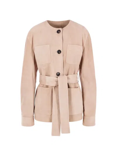 Max Mara Belted Suede Jacket In Pink