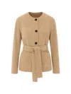 Max Mara Belted Suede Jacket In Neutral