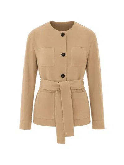 Max Mara Belted Suede Jacket In Neutral