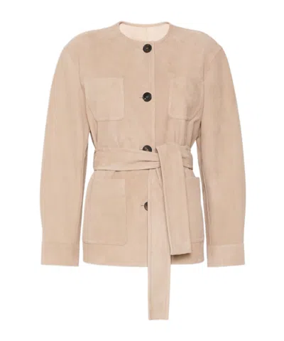 Max Mara Belted Suede Jacket In Pink