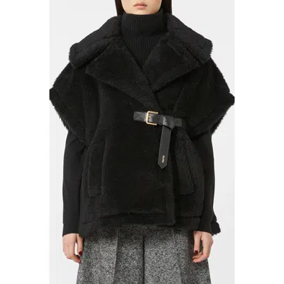 Max Mara Belted Teddy Bear Cape In Black