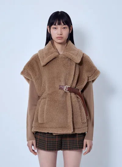 Max Mara Belted Teddy Cape In Brown