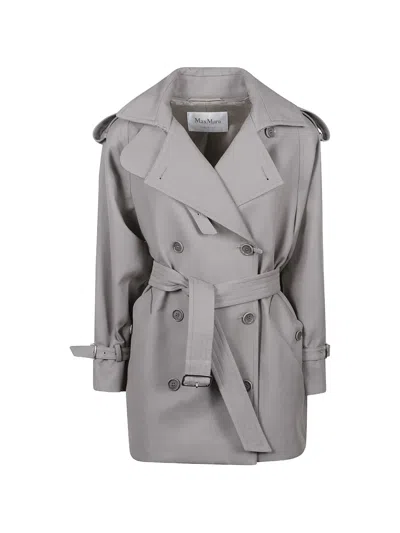 Max Mara Belted Trench Coat In Gray