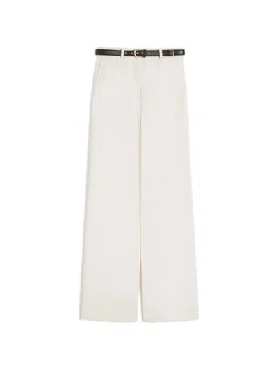 Max Mara Studio High-waisted Trousers With Zip Closure And Matching Belt In White
